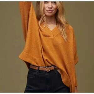 Anthropologie Goldenrod Cropped V-Neck Dolman Sleeve Sweater Womens XS